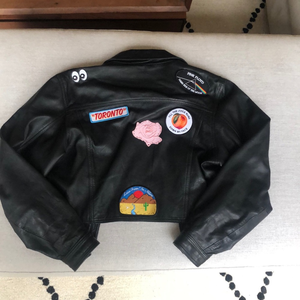 ✨Vintage Patched Cropped Leather Moto Jacket✨